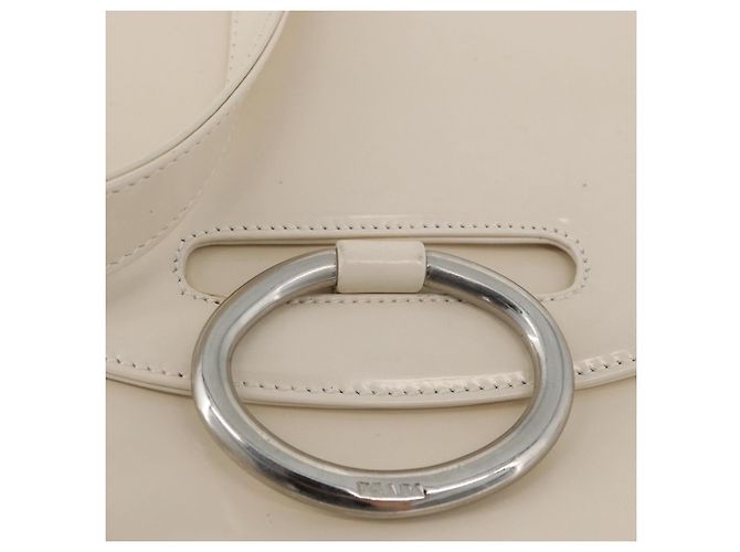 Borsa a spalla PRADA in pelle verniciata avorio argento Auth LNZ602 Crudo - vista 15