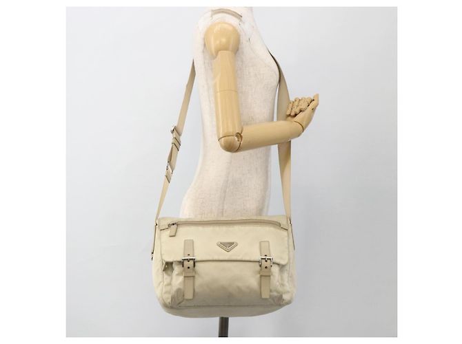 PRADA Schultertasche Nylon Beige Silber Authentisch AMZ363 - Ansicht 28