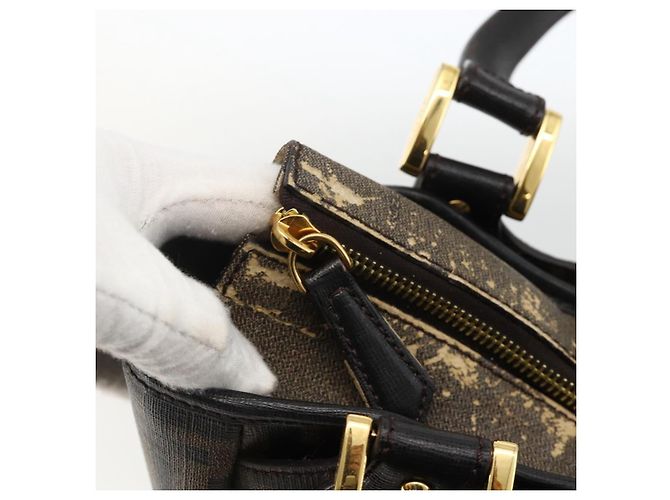 Borsa a mano in tela Zucca FENDI nera e marrone Auth bs34149 Nero - vista 14