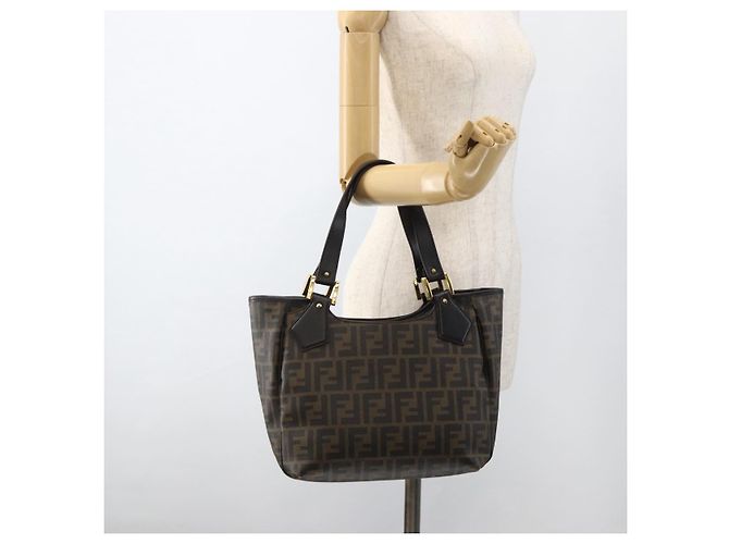 Borsa a mano in tela Zucca FENDI nera e marrone Auth bs34149 Nero - vista 23