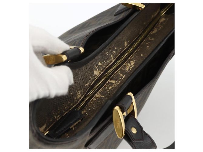 Borsa a mano in tela Zucca FENDI nera e marrone Auth bs34149 Nero - vista 6