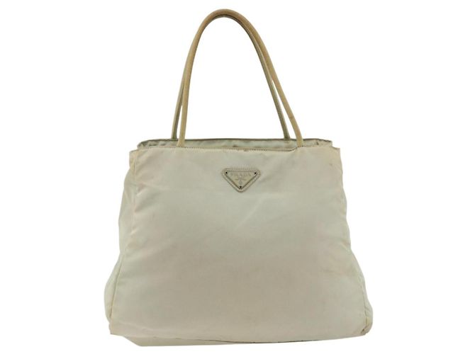 PRADA Tote Bag Nylon Beige Silber Auth AMZ381 - Ansicht 2