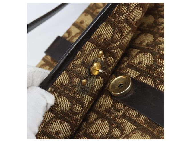 Borsa a Spalla in Tela Trotter Christian Dior Beige Oro Auth ARZ539 - vista 14