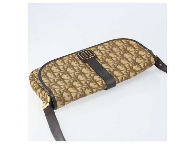 Borsa a Spalla in Tela Trotter Christian Dior Beige Oro Auth ARZ539 - vista 6