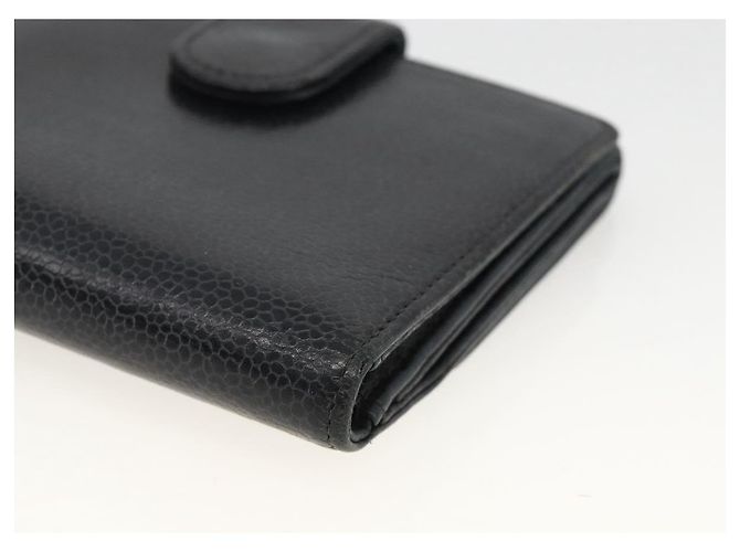 Billetera Bifold CHANEL de Piel Caviar Negra Oro CC Auth bs34177 Negro Dorado - vista 10