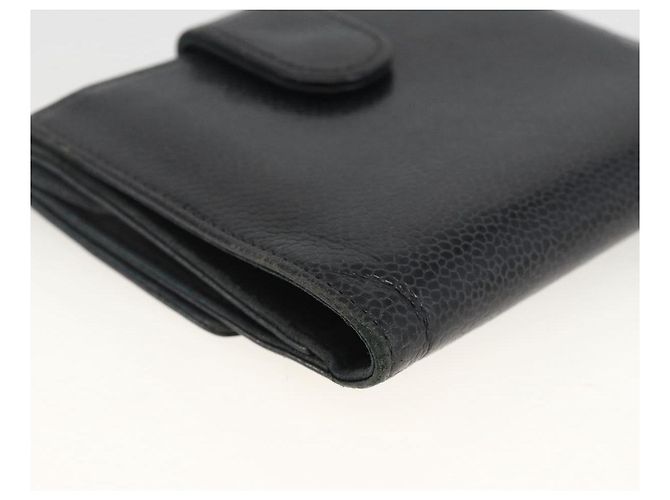 Billetera Bifold CHANEL de Piel Caviar Negra Oro CC Auth bs34177 Negro Dorado - vista 11