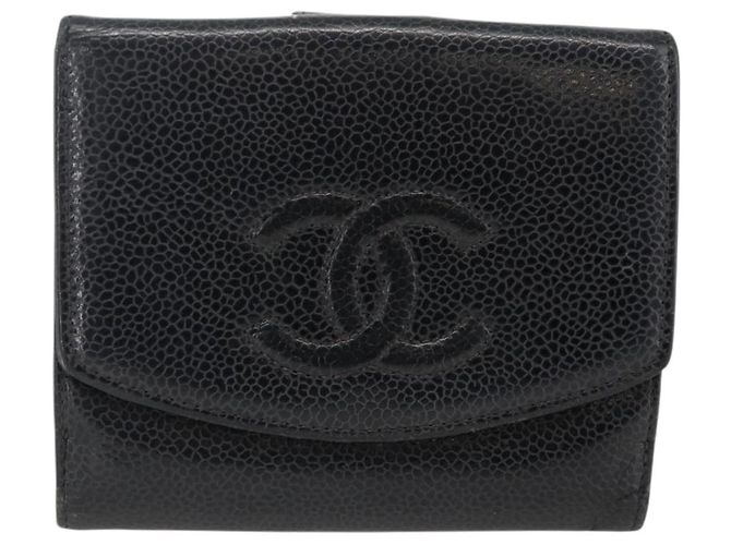 Billetera Bifold CHANEL de Piel Caviar Negra Oro CC Auth bs34177 Negro Dorado - vista 2
