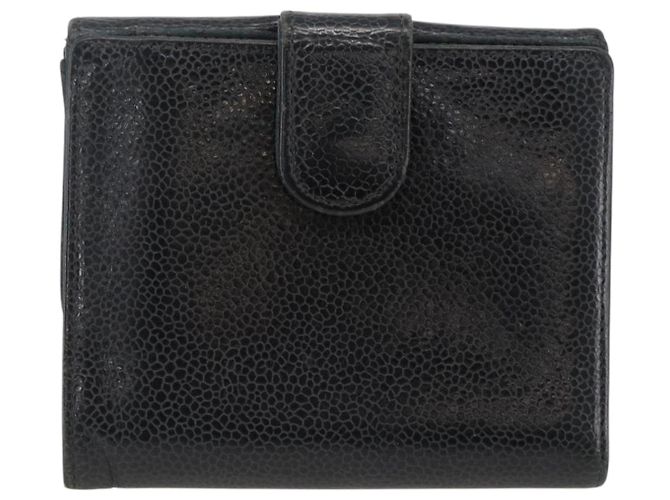 Billetera Bifold CHANEL de Piel Caviar Negra Oro CC Auth bs34177 Negro Dorado - vista 3