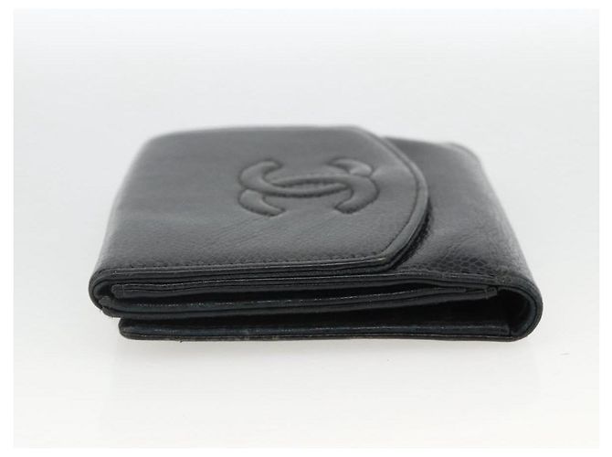 Billetera Bifold CHANEL de Piel Caviar Negra Oro CC Auth bs34177 Negro Dorado - vista 4