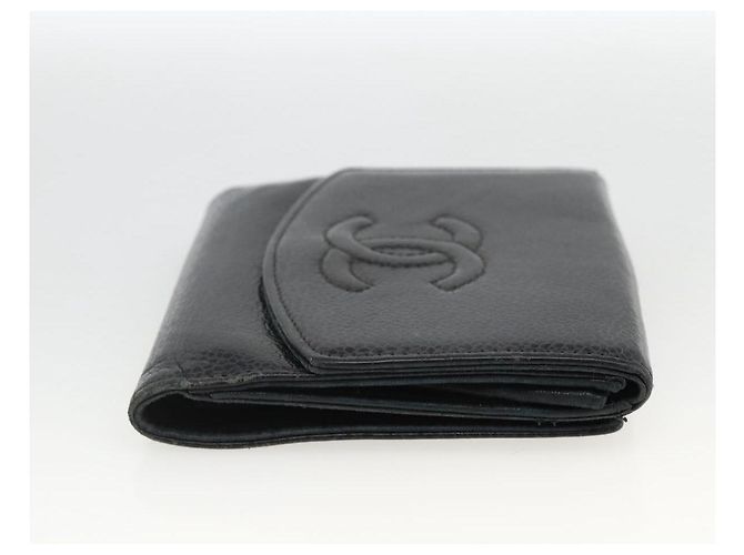 Billetera Bifold CHANEL de Piel Caviar Negra Oro CC Auth bs34177 Negro Dorado - vista 5