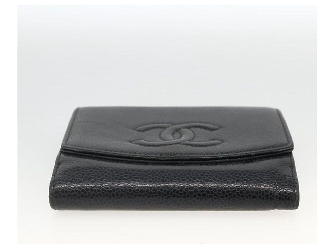 Billetera Bifold CHANEL de Piel Caviar Negra Oro CC Auth bs34177 Negro Dorado - vista 7
