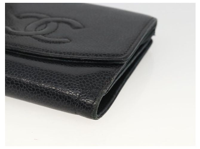 Billetera Bifold CHANEL de Piel Caviar Negra Oro CC Auth bs34177 Negro Dorado - vista 8