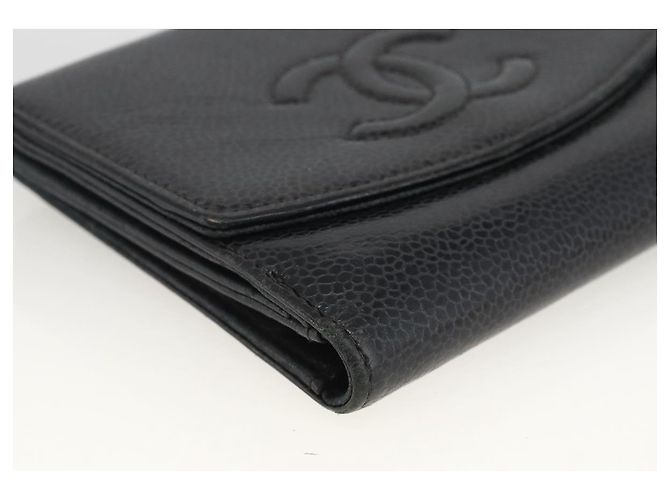 Billetera Bifold CHANEL de Piel Caviar Negra Oro CC Auth bs34177 Negro Dorado - vista 9