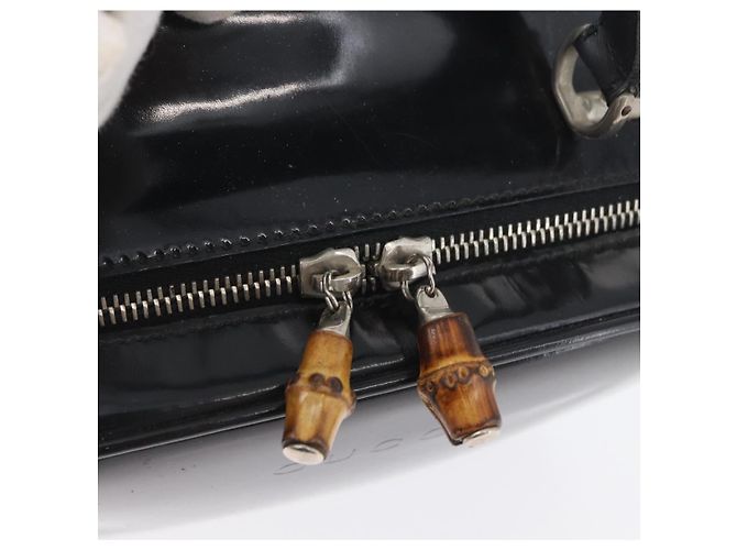 Borsa a mano GUCCI in pelle verniciata nera e argento Bamboo 000 270 0323 Auth ep13896 Nero - vista 14