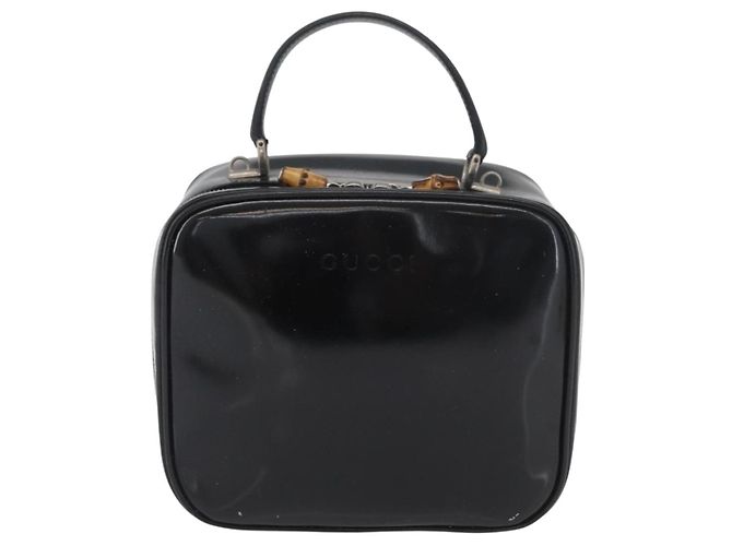 Borsa a mano GUCCI in pelle verniciata nera e argento Bamboo 000 270 0323 Auth ep13896 Nero - vista 2