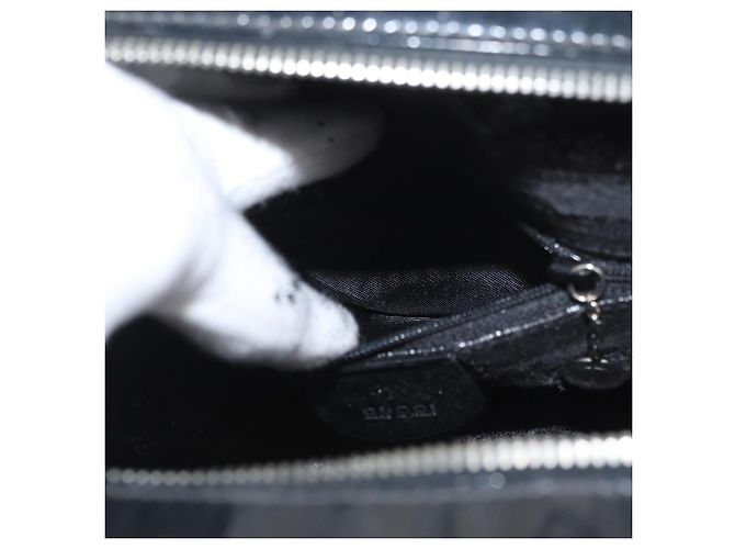 Borsa a mano GUCCI in pelle verniciata nera e argento Bamboo 000 270 0323 Auth ep13896 Nero - vista 20