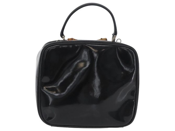 Borsa a mano GUCCI in pelle verniciata nera e argento Bamboo 000 270 0323 Auth ep13896 Nero - vista 3