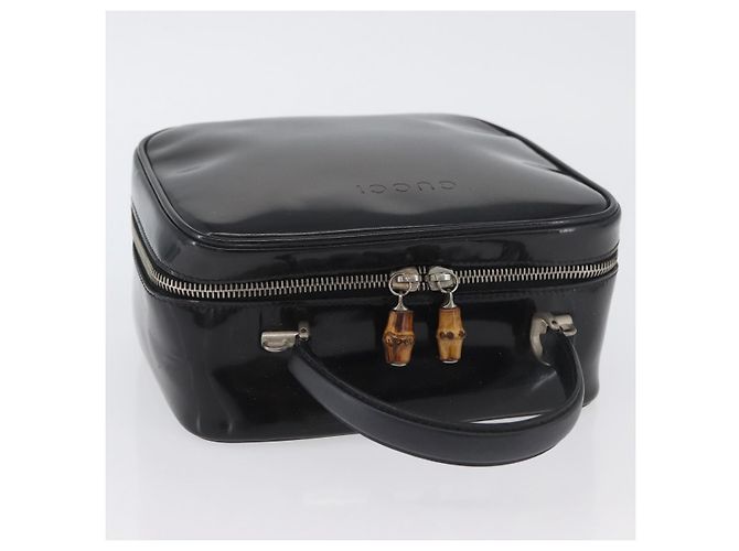Borsa a mano GUCCI in pelle verniciata nera e argento Bamboo 000 270 0323 Auth ep13896 Nero - vista 6