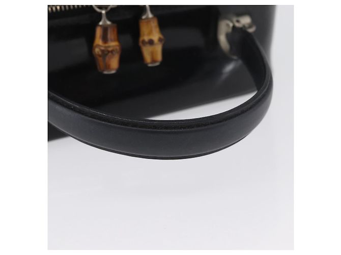 Borsa a mano GUCCI in pelle verniciata nera e argento Bamboo 000 270 0323 Auth ep13896 Nero - vista 7