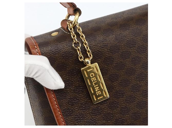 Céline Borsa a mano in tela Macadam CELINE in pelle PVC marrone oro Auth ka3426 - vista 14