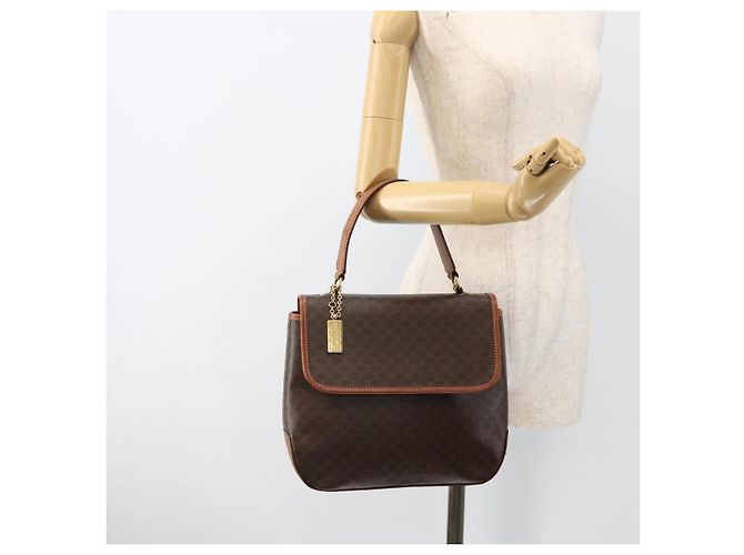 Céline Borsa a mano in tela Macadam CELINE in pelle PVC marrone oro Auth ka3426 - vista 23