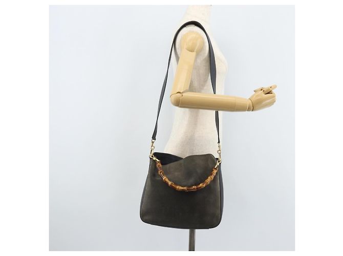 Borsa a mano in pelle Gucci Bamboo 2way Nera Oro 001 1705 1638 Auth BSZ495 - vista 23
