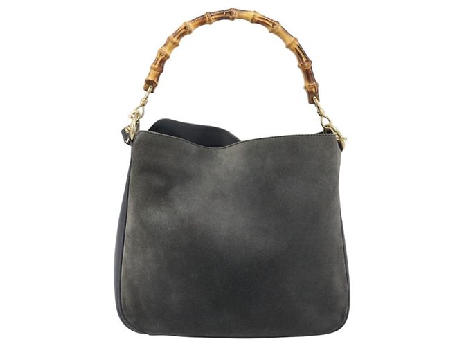 Borsa a mano in pelle Gucci Bamboo 2way Nera Oro 001 1705 1638 Auth BSZ495 - vista 3