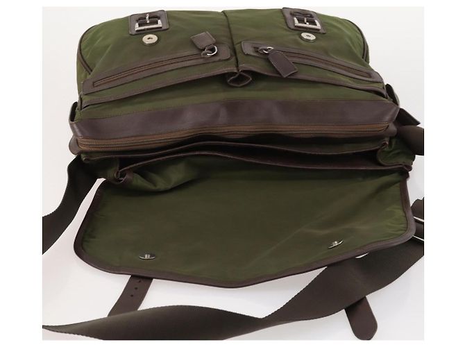 Borsa a spalla PRADA in nylon argento khaki Auth bs33524 Cachi - vista 16