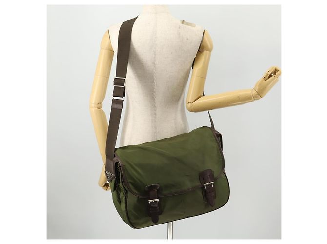 Borsa a spalla PRADA in nylon argento khaki Auth bs33524 Cachi - vista 24