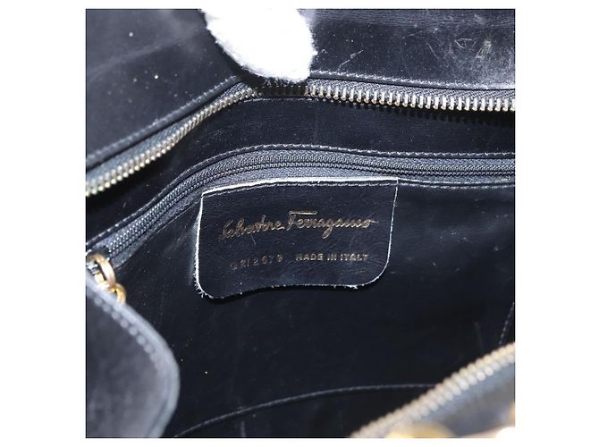 Borsa a mano in pelle Gancini Salvatore Ferragamo 2 in 1 Nero Oro Auth ARZ417 - vista 18