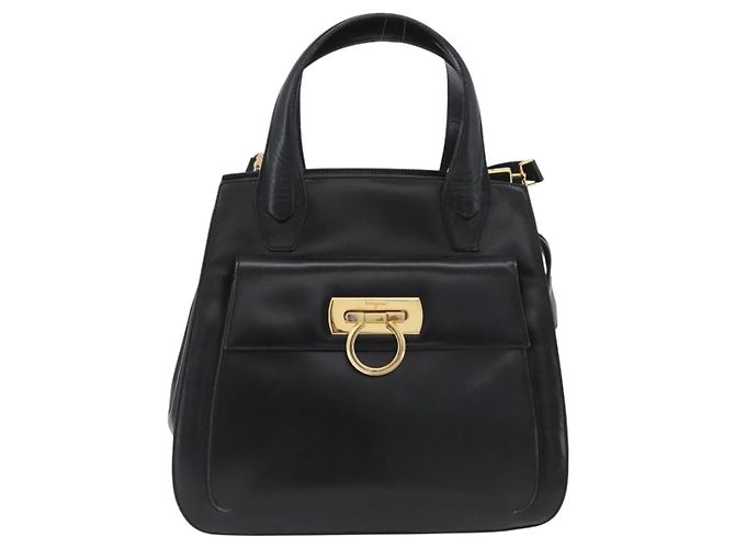 Borsa a mano in pelle Gancini Salvatore Ferragamo 2 in 1 Nero Oro Auth ARZ417 - vista 2