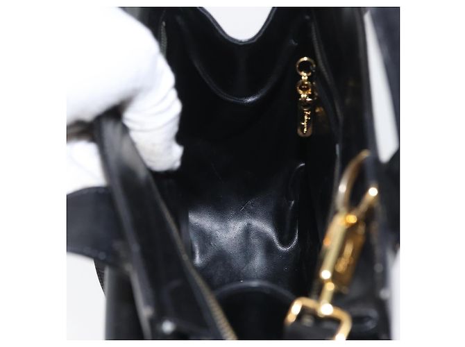 Borsa a mano in pelle Gancini Salvatore Ferragamo 2 in 1 Nero Oro Auth ARZ417 - vista 21