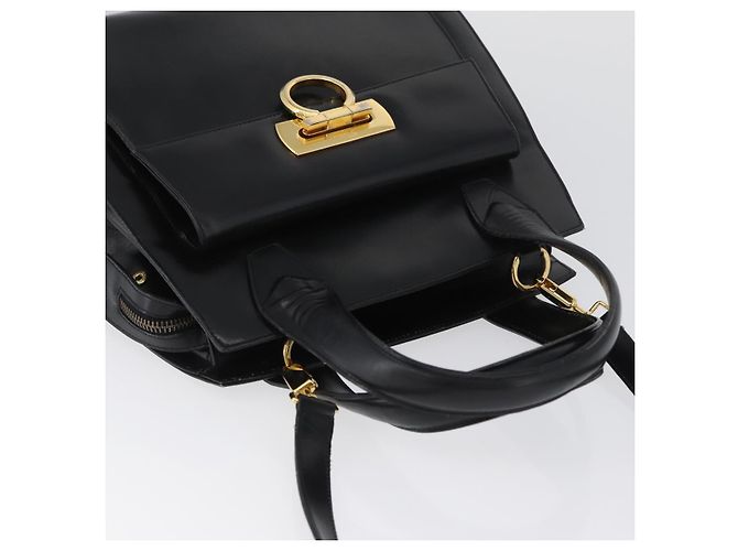 Borsa a mano in pelle Gancini Salvatore Ferragamo 2 in 1 Nero Oro Auth ARZ417 - vista 6