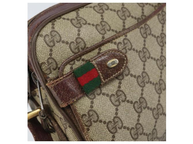Gucci Borsa GG Supreme Web Sherry Line in PVC beige e oro 93 02 049 Auth 173907 D'oro - vista 14