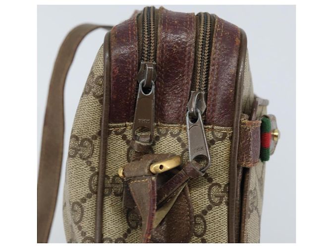 Gucci Borsa GG Supreme Web Sherry Line in PVC beige e oro 93 02 049 Auth 173907 D'oro - vista 15