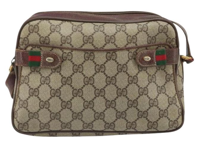 Gucci Borsa GG Supreme Web Sherry Line in PVC beige e oro 93 02 049 Auth 173907 D'oro - vista 2
