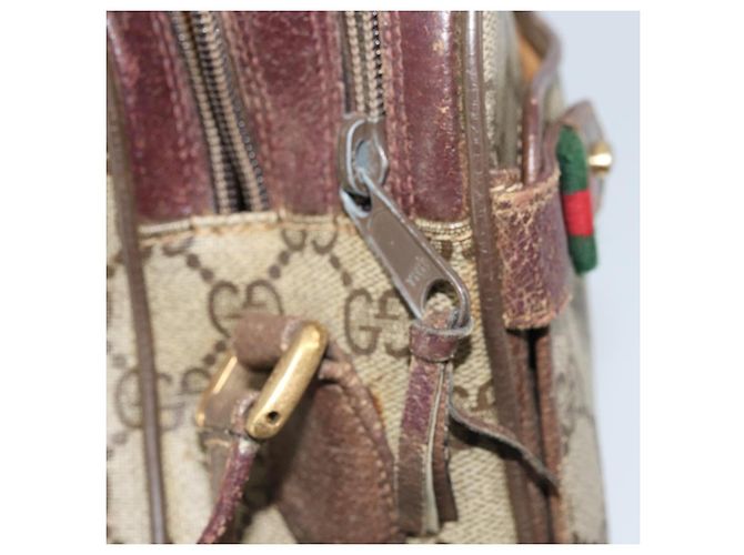 Gucci Borsa GG Supreme Web Sherry Line in PVC beige e oro 93 02 049 Auth 173907 D'oro - vista 22
