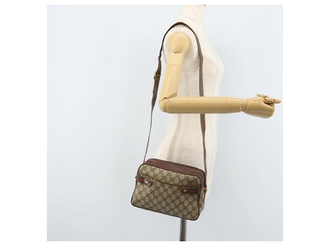 Gucci Borsa GG Supreme Web Sherry Line in PVC beige e oro 93 02 049 Auth 173907 D'oro - vista 25