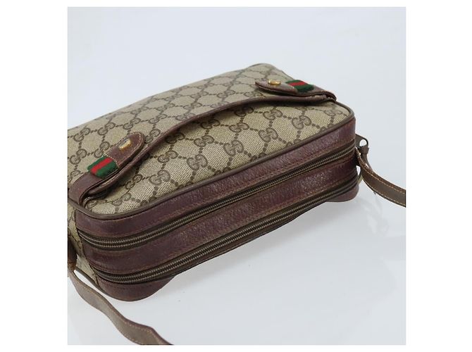 Gucci Borsa GG Supreme Web Sherry Line in PVC beige e oro 93 02 049 Auth 173907 D'oro - vista 6