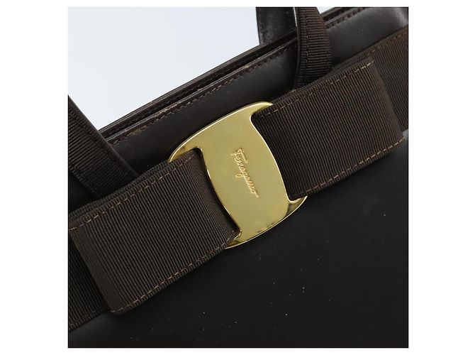 Borsa a mano Vala in pelle marrone e oro Salvatore Ferragamo Auth gh1974 D'oro - vista 14