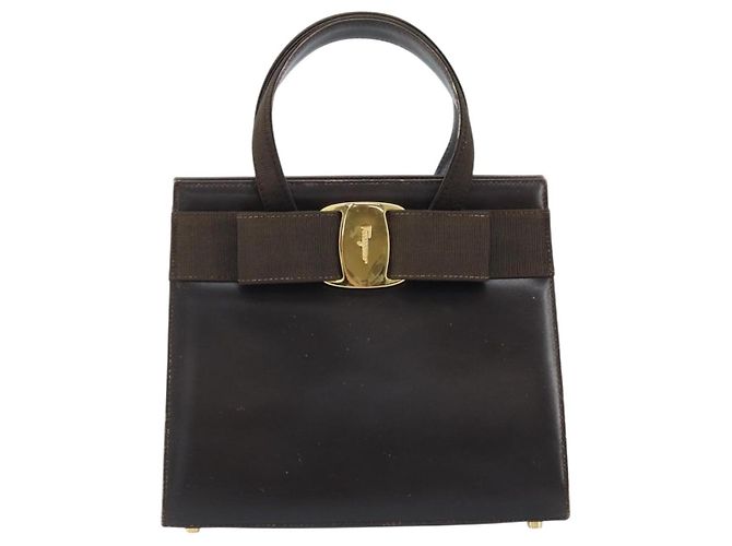 Borsa a mano Vala in pelle marrone e oro Salvatore Ferragamo Auth gh1974 D'oro - vista 2