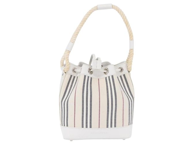 Borsa a mano Burberry Nova Check in tela e pelle argento e bianco Auth SW2175 - vista 2
