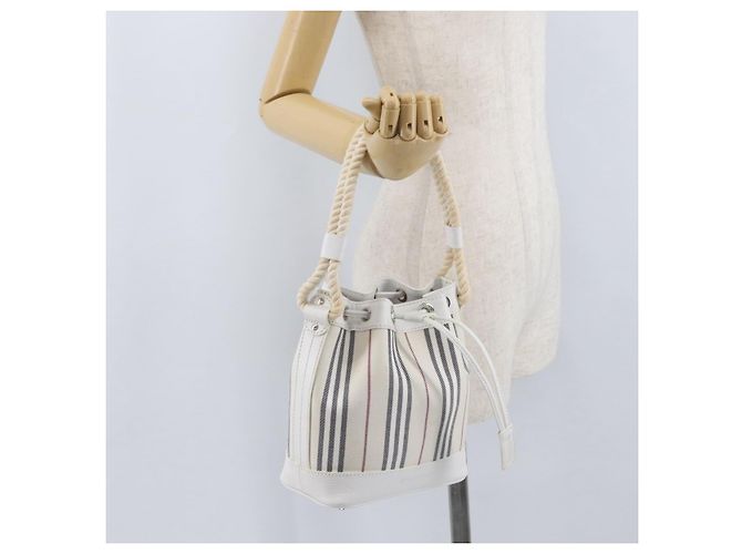 Borsa a mano Burberry Nova Check in tela e pelle argento e bianco Auth SW2175 - vista 23