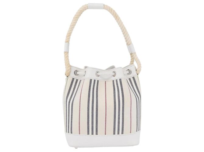 Borsa a mano Burberry Nova Check in tela e pelle argento e bianco Auth SW2175 - vista 3