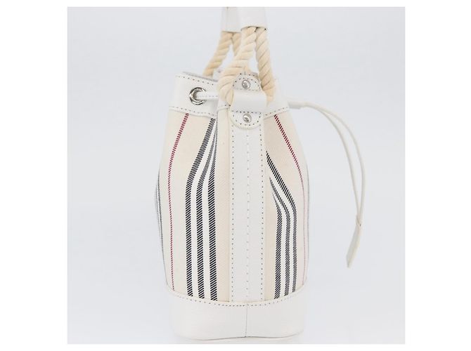 Borsa a mano Burberry Nova Check in tela e pelle argento e bianco Auth SW2175 - vista 5
