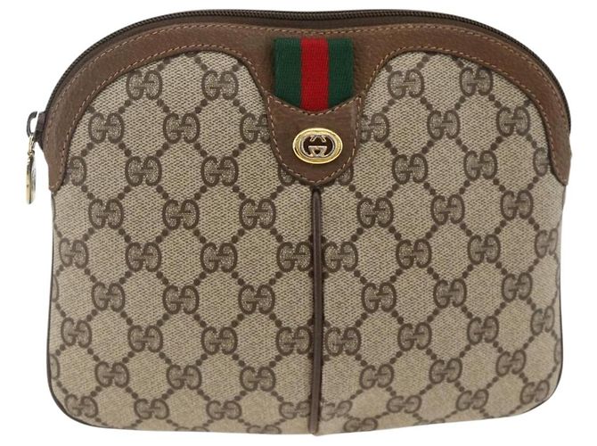 Borsa Gucci GG Supreme Web Sherry Line in PVC beige e oro 904 02 047 Auth gh1981 D'oro - vista 2