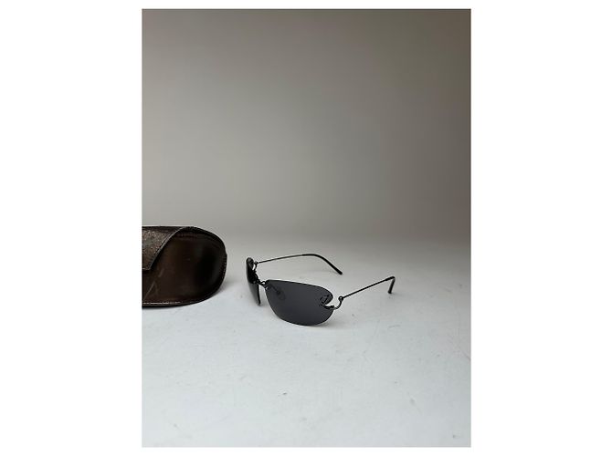 Vintage Loewe randlose Sonnenbrille Silber Schwarz - Ansicht 12
