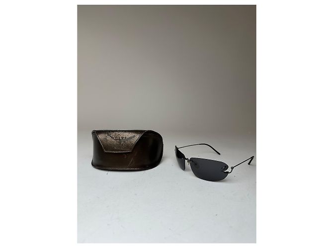 Vintage Loewe randlose Sonnenbrille Silber Schwarz - Ansicht 2