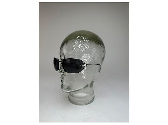 Vintage Loewe randlose Sonnenbrille Silber Schwarz - Ansicht 3