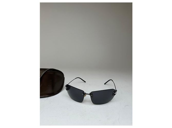 Vintage Loewe randlose Sonnenbrille Silber Schwarz - Ansicht 4